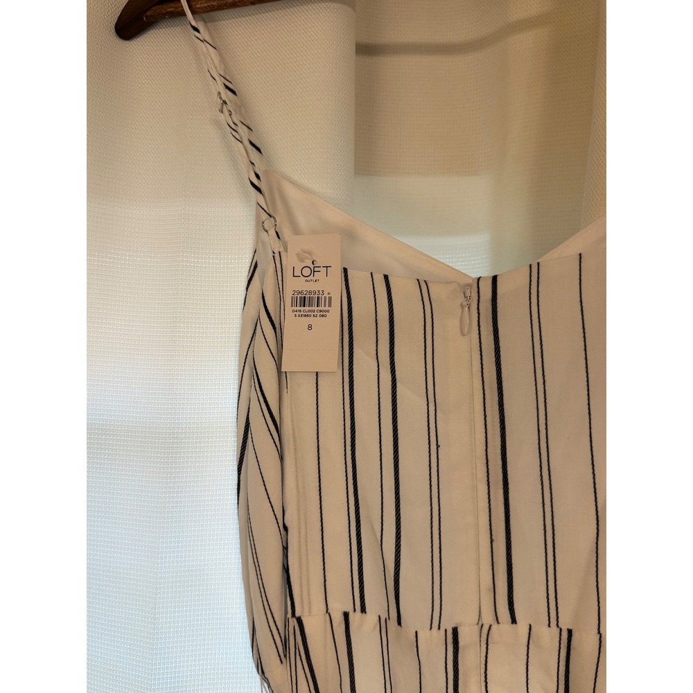 Loft Outlet Womens Striped Maxi Dress White Black Tie Waist NWT Size 8 - Picture 3 of 6